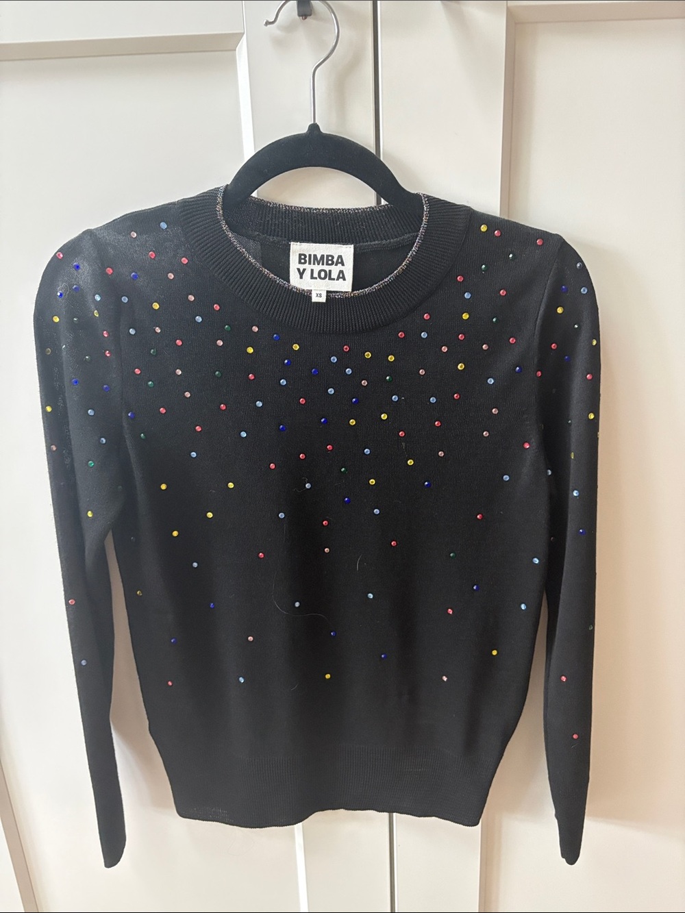 Bimba Y Lola Black Crewneck Sweater with Multicolor Studs